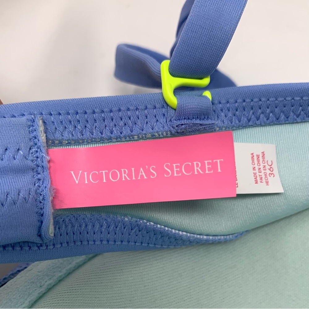 Victoria's Secret Blue / highlighted Yellow Colorblock Bra Bikini Top size 36 C - Picture 8 of 9